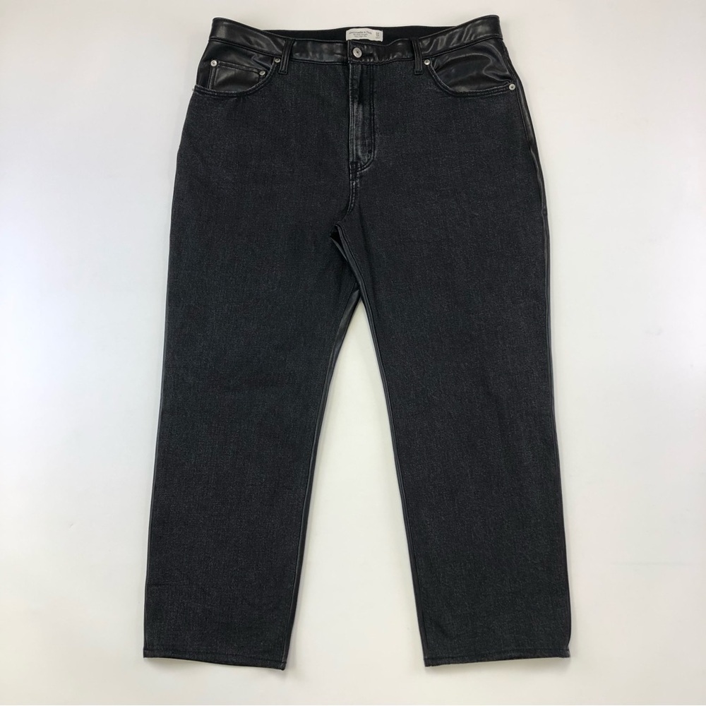 Abercrombie & Fitch black denim pleather The Ankle Straight Ultra High Rise